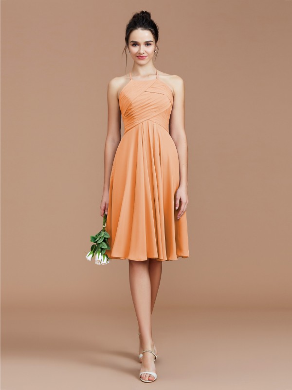 A-Line/Princess Halter Sleeveless Ruched Short/Mini Chiffon Bridesmaid Dresses 2305