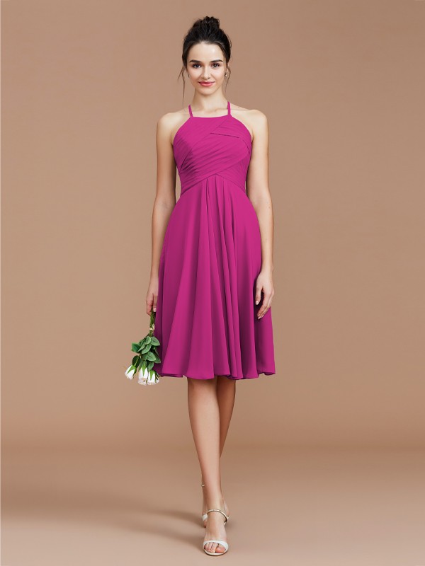 A-Line/Princess Halter Sleeveless Ruched Short/Mini Chiffon Bridesmaid Dresses 2305