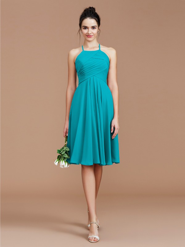 A-Line/Princess Halter Sleeveless Ruched Short/Mini Chiffon Bridesmaid Dresses 2305