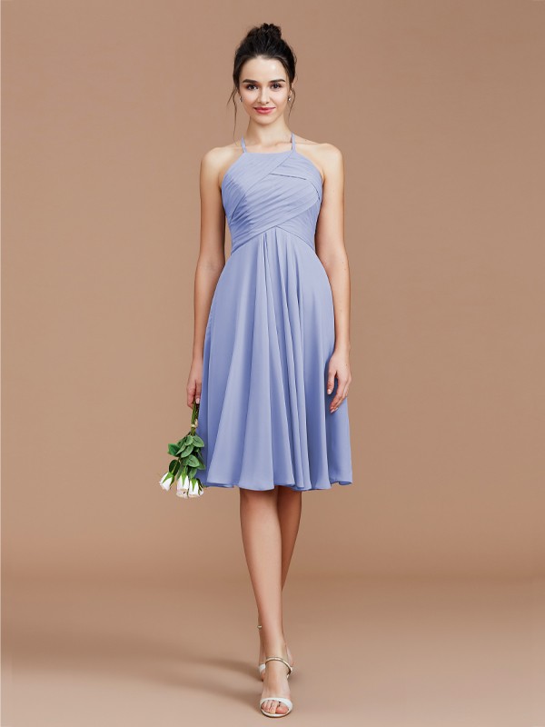 A-Line/Princess Halter Sleeveless Ruched Short/Mini Chiffon Bridesmaid Dresses 2305