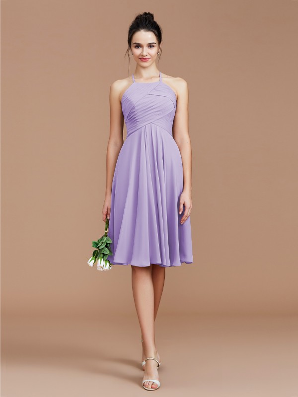 A-Line/Princess Halter Sleeveless Ruched Short/Mini Chiffon Bridesmaid Dresses 2305