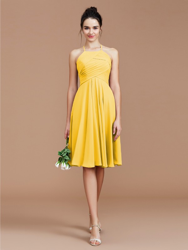 A-Line/Princess Halter Sleeveless Ruched Short/Mini Chiffon Bridesmaid Dresses 2305