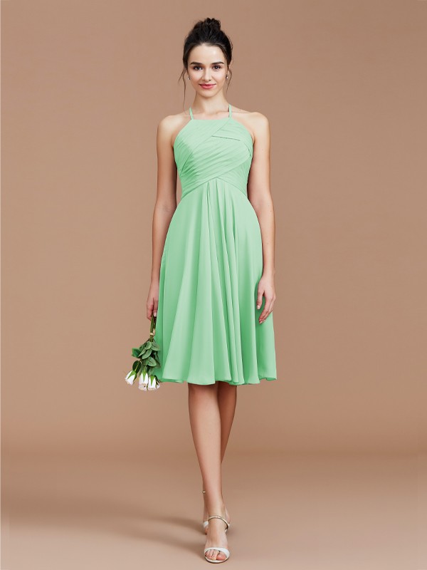 A-Line/Princess Halter Sleeveless Ruched Short/Mini Chiffon Bridesmaid Dresses 2305