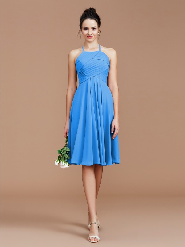 A-Line/Princess Halter Sleeveless Ruched Short/Mini Chiffon Bridesmaid Dresses 2305