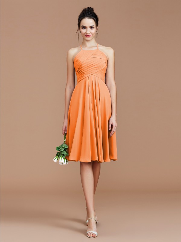 A-Line/Princess Halter Sleeveless Ruched Short/Mini Chiffon Bridesmaid Dresses 2305