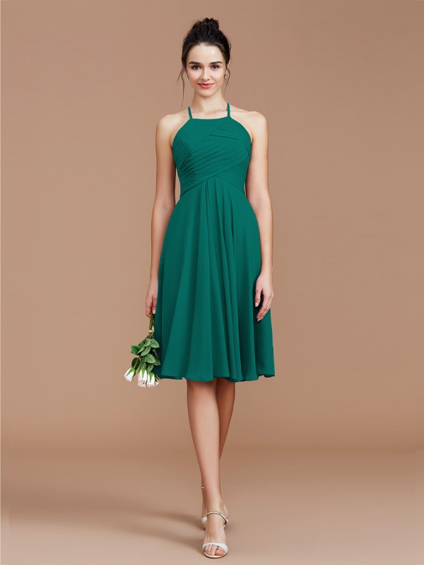 A-Line/Princess Halter Sleeveless Ruched Short/Mini Chiffon Bridesmaid Dresses 2305