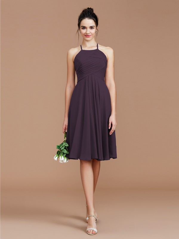 A-Line/Princess Halter Sleeveless Ruched Short/Mini Chiffon Bridesmaid Dresses 2305