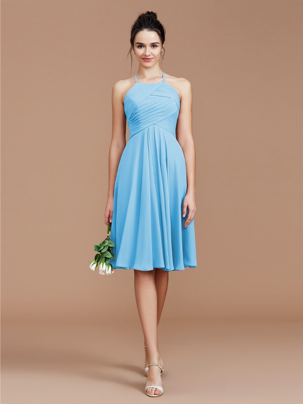 A-Line/Princess Halter Sleeveless Ruched Short/Mini Chiffon Bridesmaid Dresses 2305