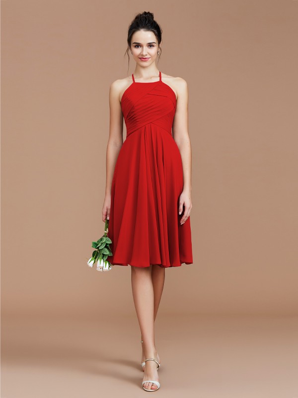 A-Line/Princess Halter Sleeveless Ruched Short/Mini Chiffon Bridesmaid Dresses 2305