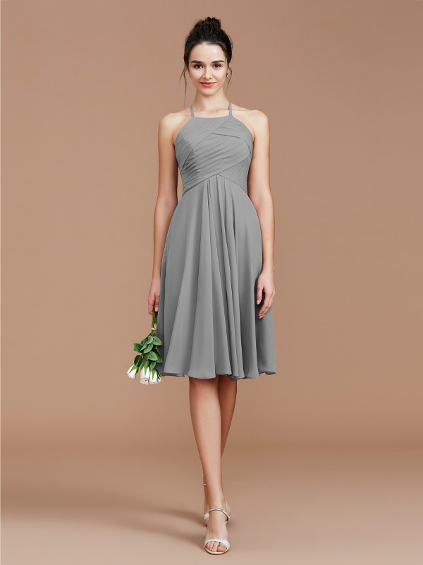 A-Line/Princess Halter Sleeveless Ruched Short/Mini Chiffon Bridesmaid Dresses 2305