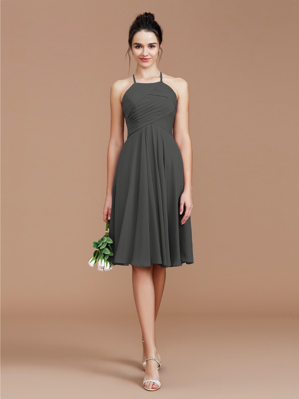 A-Line/Princess Halter Sleeveless Ruched Short/Mini Chiffon Bridesmaid Dresses 2305