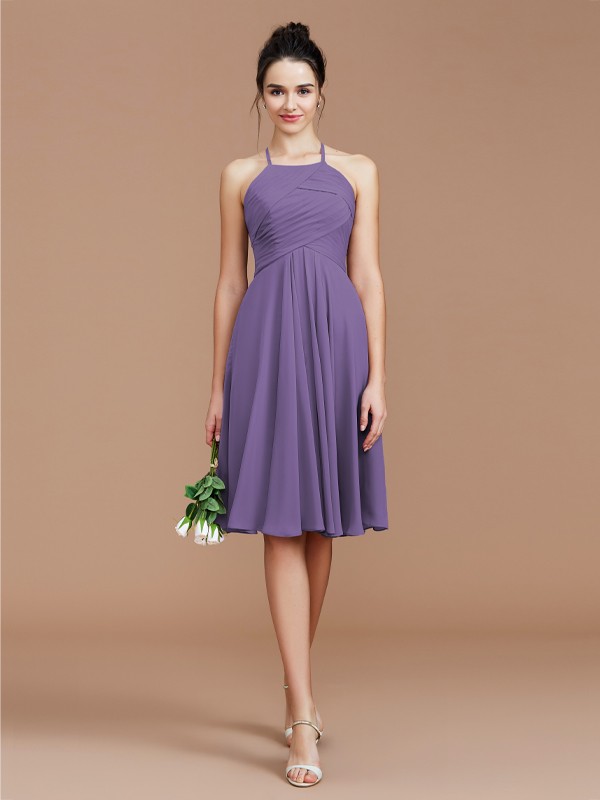 A-Line/Princess Halter Sleeveless Ruched Short/Mini Chiffon Bridesmaid Dresses 2305