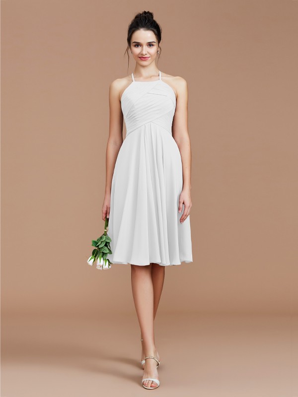 A-Line/Princess Halter Sleeveless Ruched Short/Mini Chiffon Bridesmaid Dresses 2305