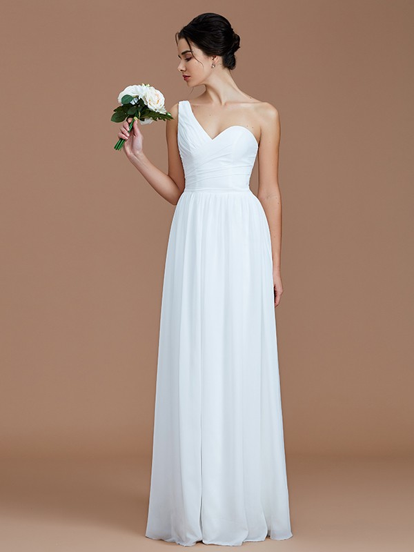 A-Line/Princess One-Shoulder Sleeveless Ruched Floor-Length Chiffon Bridesmaid Dresses 2414