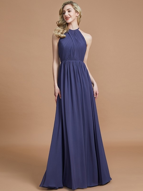 A-Line/Princess Scoop Chiffon Sleeveless Floor-Length Bridesmaid Dresses 2438