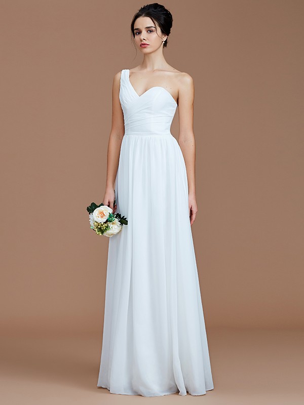 A-Line/Princess One-Shoulder Sleeveless Ruched Floor-Length Chiffon Bridesmaid Dresses 2414