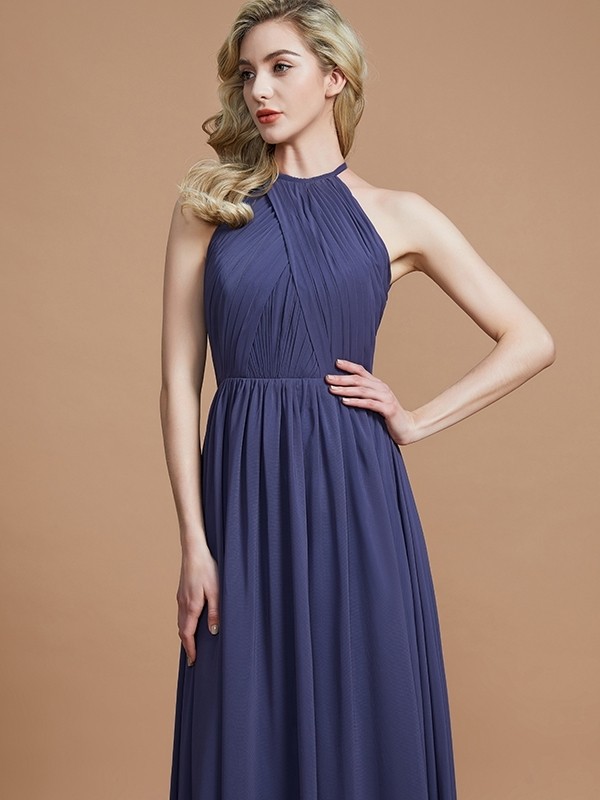 A-Line/Princess Scoop Chiffon Sleeveless Floor-Length Bridesmaid Dresses 2438