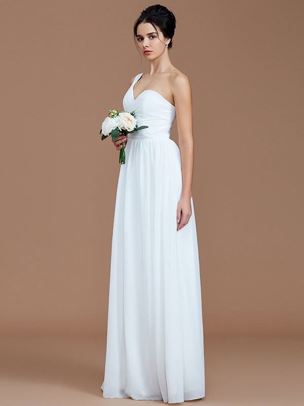 A-Line/Princess One-Shoulder Sleeveless Ruched Floor-Length Chiffon Bridesmaid Dresses 2414