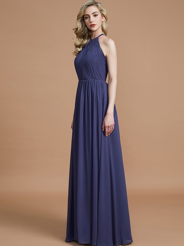 A-Line/Princess Scoop Chiffon Sleeveless Floor-Length Bridesmaid Dresses 2438