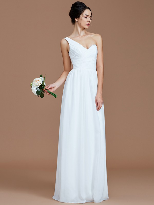 A-Line/Princess One-Shoulder Sleeveless Ruched Floor-Length Chiffon Bridesmaid Dresses 2414