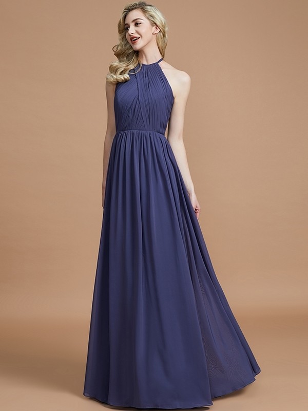 A-Line/Princess Scoop Chiffon Sleeveless Floor-Length Bridesmaid Dresses 2438