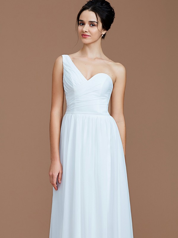 A-Line/Princess One-Shoulder Sleeveless Ruched Floor-Length Chiffon Bridesmaid Dresses 2414