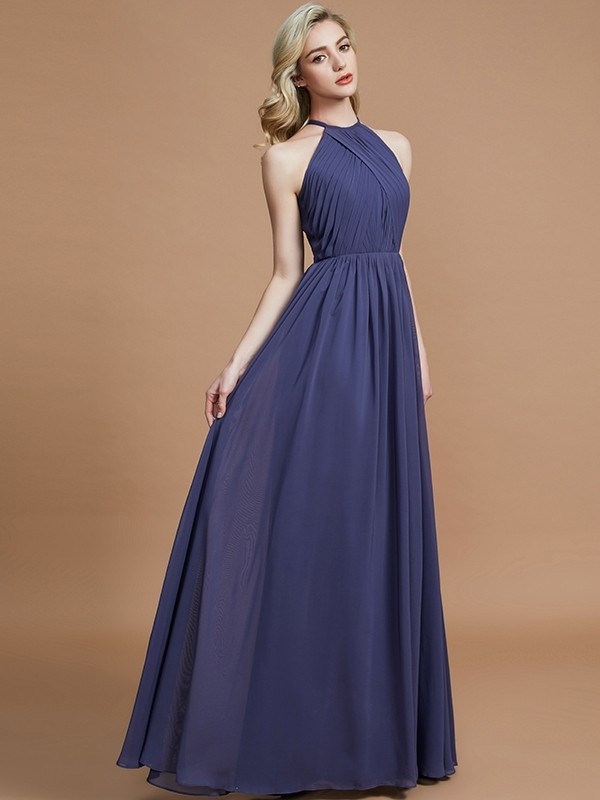 A-Line/Princess Scoop Chiffon Sleeveless Floor-Length Bridesmaid Dresses 2438