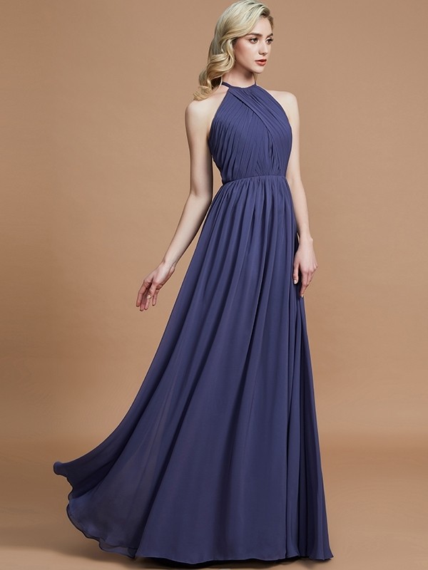 A-Line/Princess Scoop Chiffon Sleeveless Floor-Length Bridesmaid Dresses 2438