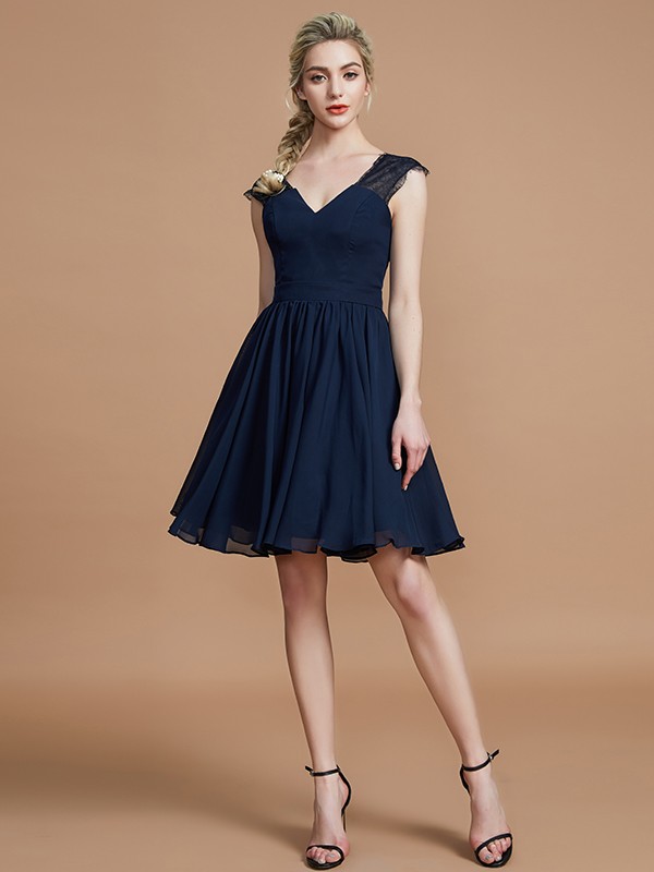 A-Line/Princess V-neck Chiffon Knee-Length Bridesmaid Dresses 2787