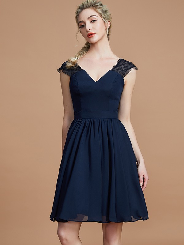 A-Line/Princess V-neck Chiffon Knee-Length Bridesmaid Dresses 2787