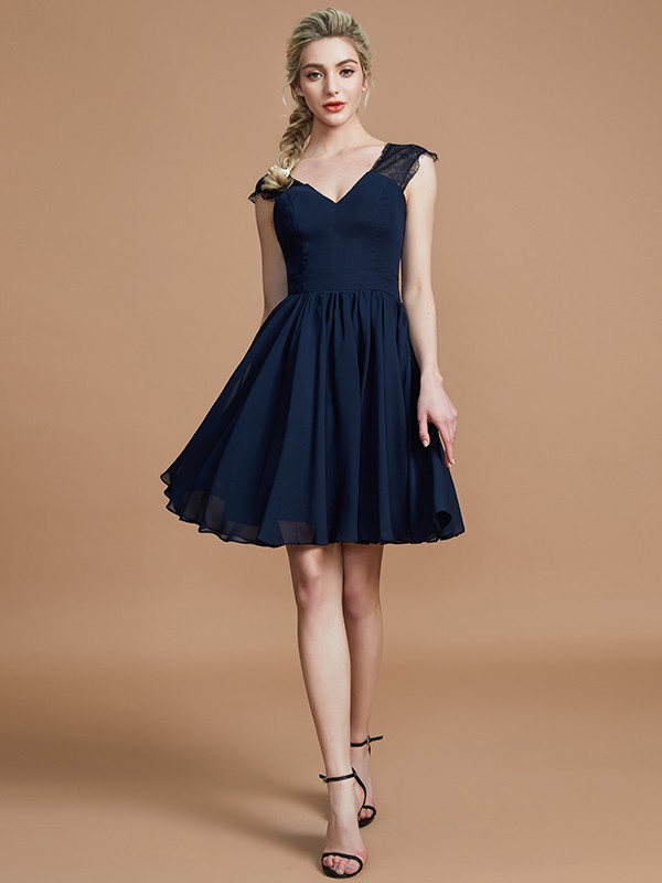 A-Line/Princess V-neck Chiffon Knee-Length Bridesmaid Dresses 2787