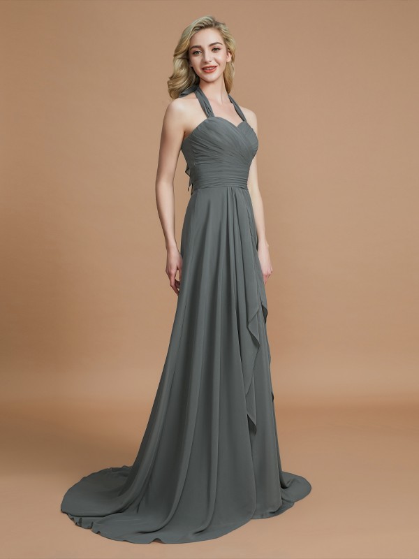 A-Line/Princess Halter Sleeveless Chiffon Sweep/Brush Train Bridesmaid Dresses 2282