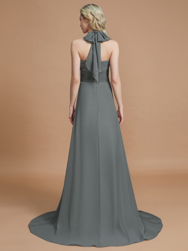 A-Line/Princess Halter Sleeveless Chiffon Sweep/Brush Train Bridesmaid Dresses 2282