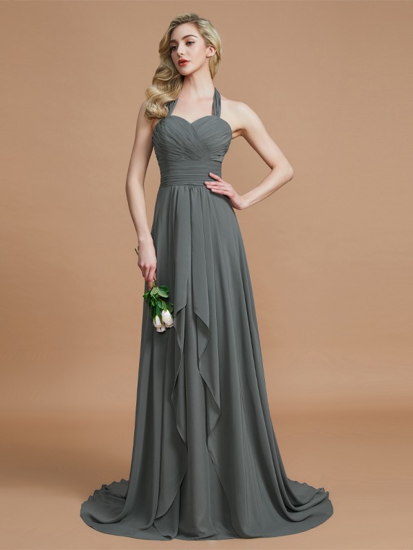 A-Line/Princess Halter Sleeveless Chiffon Sweep/Brush Train Bridesmaid Dresses 2282