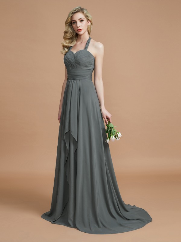 A-Line/Princess Halter Sleeveless Chiffon Sweep/Brush Train Bridesmaid Dresses 2282