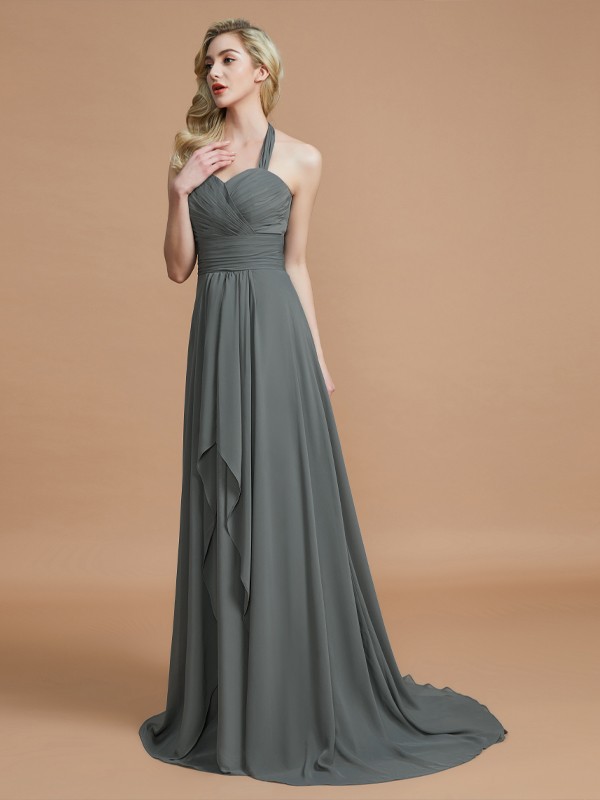 A-Line/Princess Halter Sleeveless Chiffon Sweep/Brush Train Bridesmaid Dresses 2282