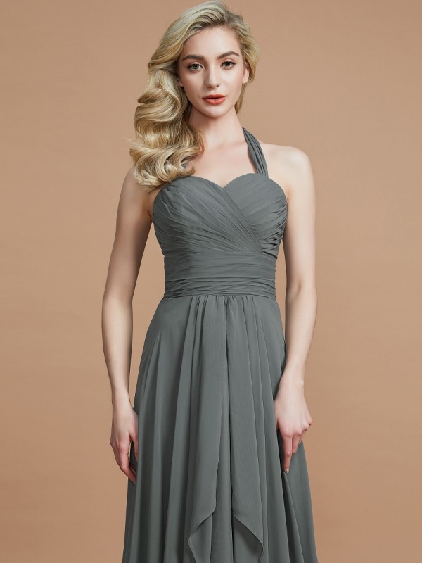 A-Line/Princess Halter Sleeveless Chiffon Sweep/Brush Train Bridesmaid Dresses 2282