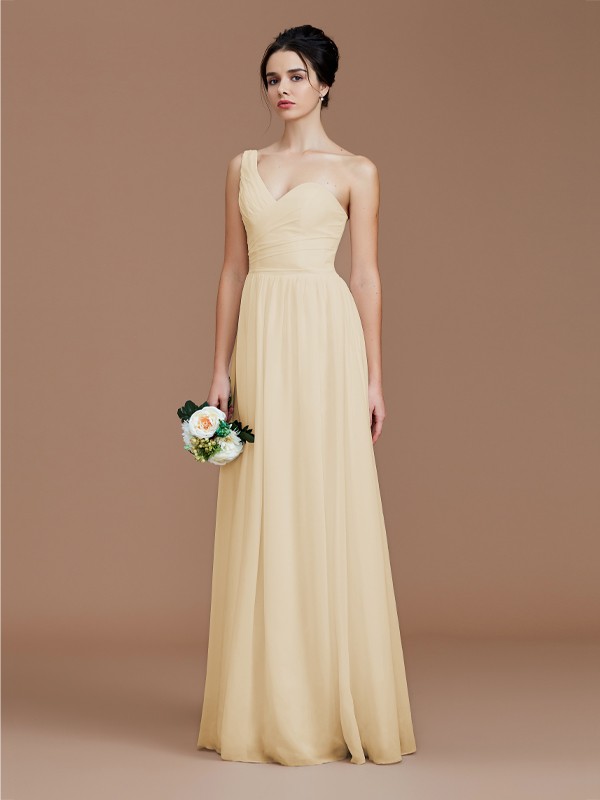 A-Line/Princess One-Shoulder Sleeveless Ruched Floor-Length Chiffon Bridesmaid Dresses 2414