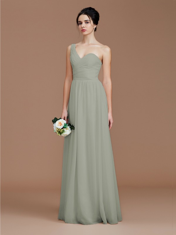 A-Line/Princess One-Shoulder Sleeveless Ruched Floor-Length Chiffon Bridesmaid Dresses 2414