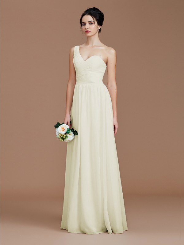 A-Line/Princess One-Shoulder Sleeveless Ruched Floor-Length Chiffon Bridesmaid Dresses 2414