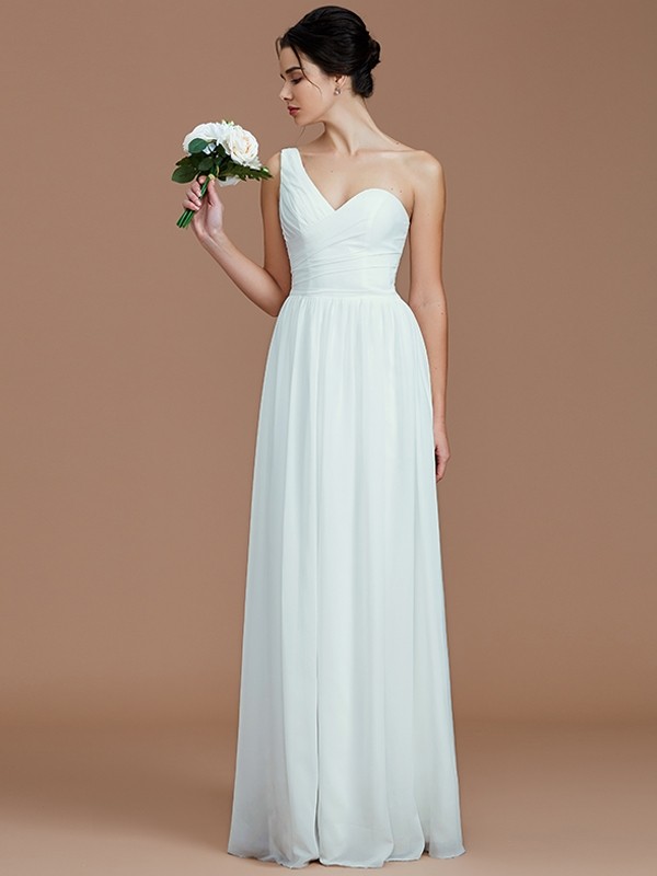 A-Line/Princess One-Shoulder Sleeveless Ruched Floor-Length Chiffon Bridesmaid Dresses 2414