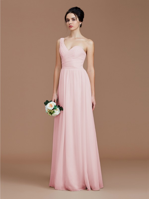 A-Line/Princess One-Shoulder Sleeveless Ruched Floor-Length Chiffon Bridesmaid Dresses 2414