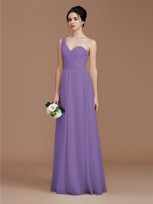 A-Line/Princess One-Shoulder Sleeveless Ruched Floor-Length Chiffon Bridesmaid Dresses 2414