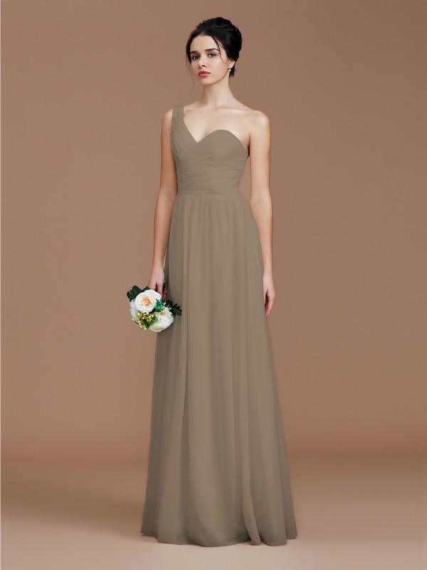 A-Line/Princess One-Shoulder Sleeveless Ruched Floor-Length Chiffon Bridesmaid Dresses 2414