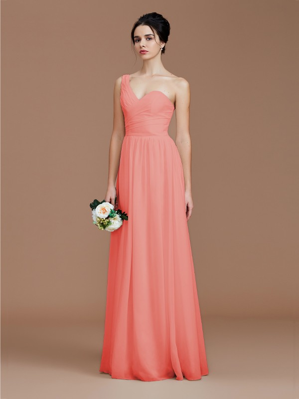 A-Line/Princess One-Shoulder Sleeveless Ruched Floor-Length Chiffon Bridesmaid Dresses 2414