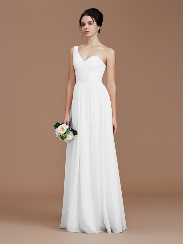 A-Line/Princess One-Shoulder Sleeveless Ruched Floor-Length Chiffon Bridesmaid Dresses 2414