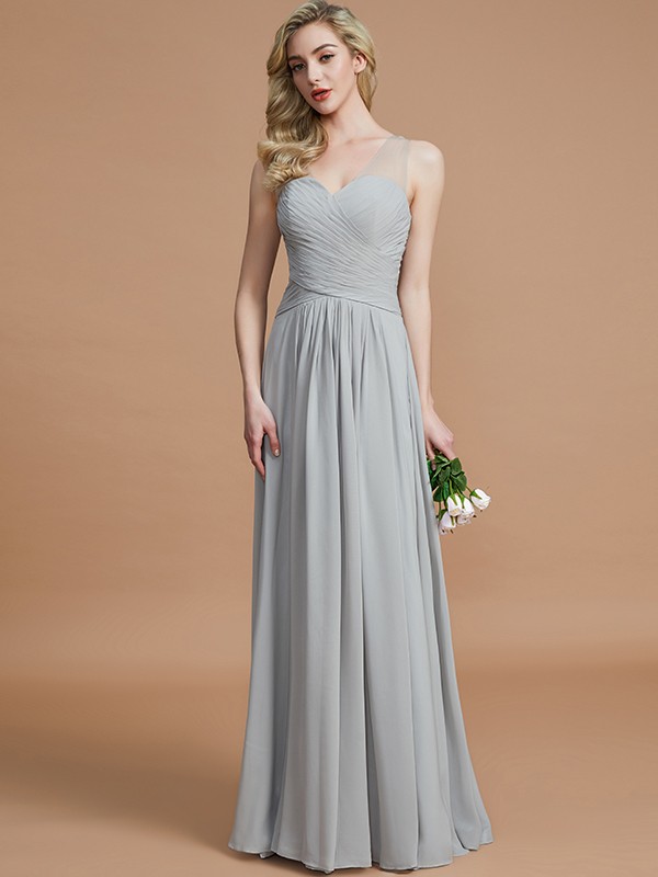 A-Line/Princess V-neck Chiffon Floor-Length Sleeveless Bridesmaid Dresses 2785