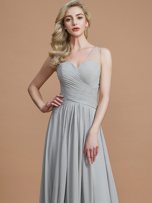 A-Line/Princess V-neck Chiffon Floor-Length Sleeveless Bridesmaid Dresses 2785