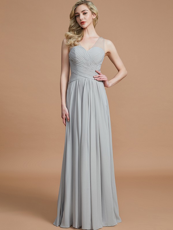 A-Line/Princess V-neck Chiffon Floor-Length Sleeveless Bridesmaid Dresses 2785