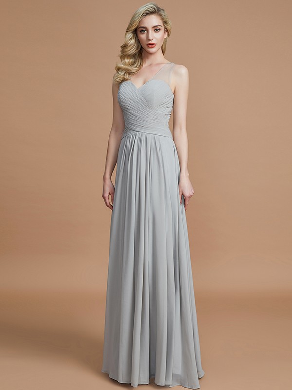 A-Line/Princess V-neck Chiffon Floor-Length Sleeveless Bridesmaid Dresses 2785